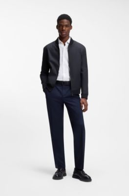 Slim-fit zip-up jacket in stretch-cotton twill, Dark Blue