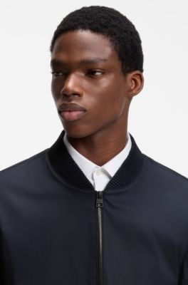 Slim-fit zip-up jacket in stretch-cotton twill, Dark Blue