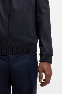 Slim-fit zip-up jacket in stretch-cotton twill, Dark Blue