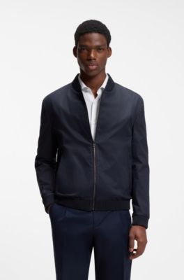 Slim-fit zip-up jacket in stretch-cotton twill, Dark Blue