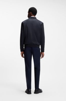 Veste zipp&eacute;e Slim Fit en twill de coton stretch, Bleu fonc&eacute;