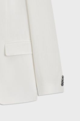 Two-piece slim-fit suit in cotton and linen, White