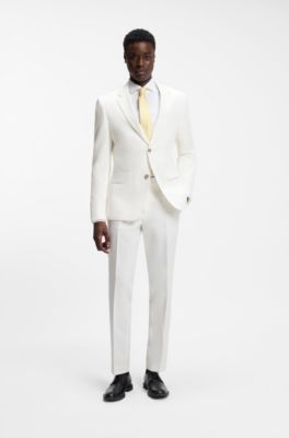 Two-piece slim-fit suit in cotton and linen, Natural