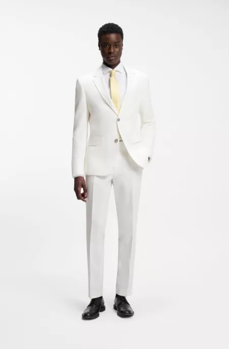 Two-piece slim-fit suit in cotton and linen