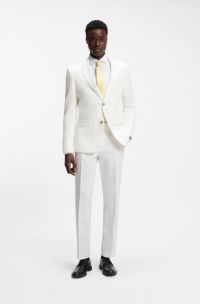 Two-piece slim-fit suit in cotton and linen, White