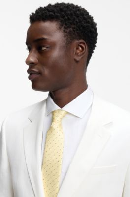 Two-piece slim-fit suit in cotton and linen, Natural