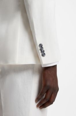 Two-piece slim-fit suit in cotton and linen, Natural