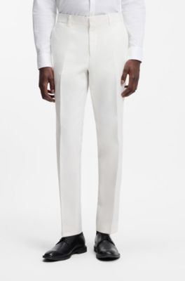 Two-piece slim-fit suit in cotton and linen, White