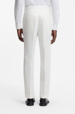 Two-piece slim-fit suit in cotton and linen, White