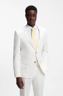 Two-piece slim-fit suit in cotton and linen, White