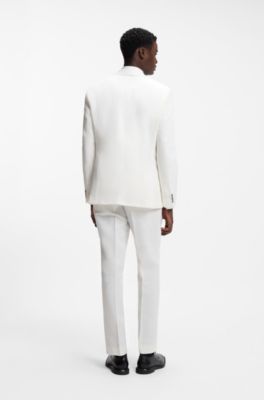 Two-piece slim-fit suit in cotton and linen, Natural