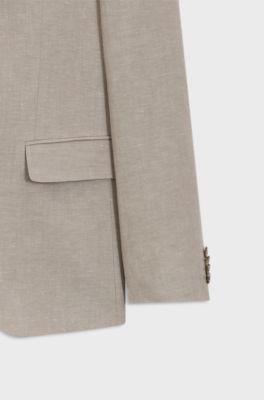 Two-piece slim-fit suit in cotton and linen, Light Brown