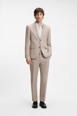 Two-piece slim-fit suit in cotton and linen, Light Brown