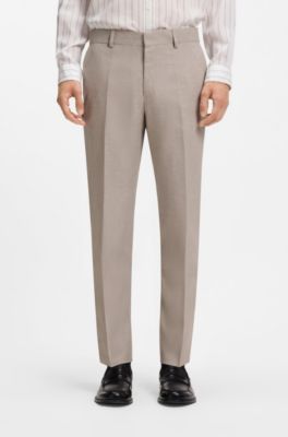 Two-piece slim-fit suit in cotton and linen, Light Brown