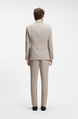 Two-piece slim-fit suit in cotton and linen, Light Brown