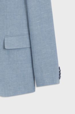 Two-piece slim-fit suit in cotton and linen, Light Blue