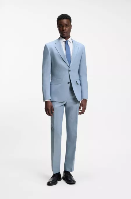 Two-piece slim-fit suit in cotton and linen