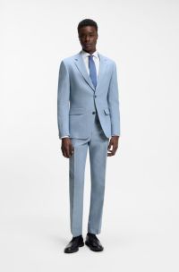 Two-piece slim-fit suit in cotton and linen, Light Blue