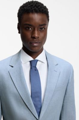 Two-piece slim-fit suit in cotton and linen, Light Blue