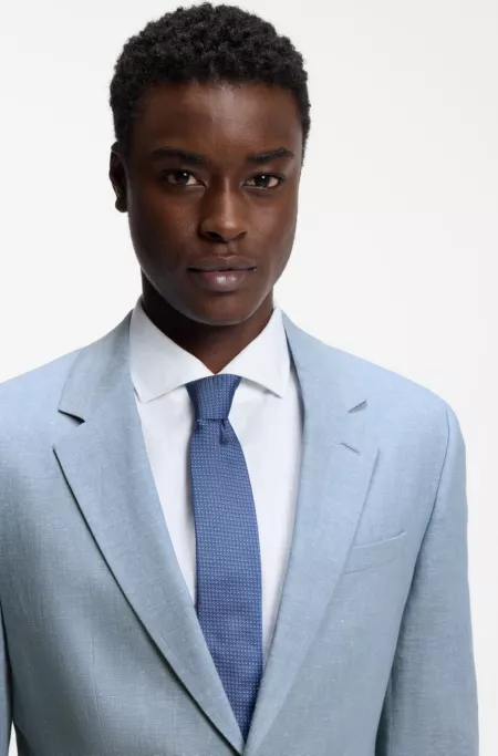 Two-piece slim-fit suit in cotton and linen