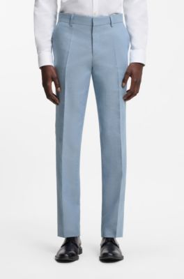 Two-piece slim-fit suit in cotton and linen, Light Blue