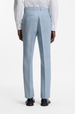 Two-piece slim-fit suit in cotton and linen, Light Blue