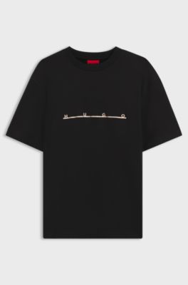 Relaxed-fit T-shirt with zigzag stitching detail, Black