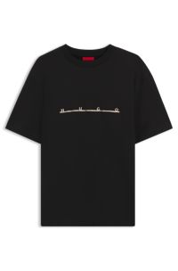 Relaxed-fit T-shirt with zigzag stitching detail, Black