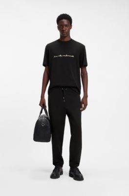 Relaxed-fit T-shirt with zigzag stitching detail, Black