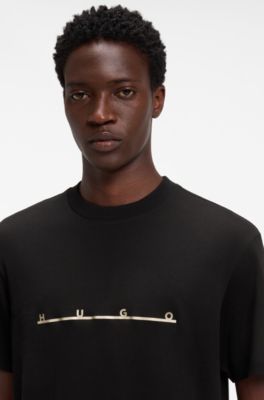 Relaxed-fit T-shirt with zigzag stitching detail, Black