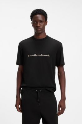 Relaxed-fit T-shirt with zigzag stitching detail, Black
