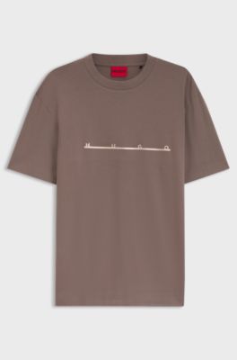 T-shirt i relaxed fit med sicksacks&ouml;mmar, Ljusbrun