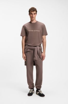 T-shirt i relaxed fit med sicksacks&ouml;mmar, Ljusbrun