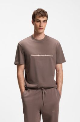 T-shirt i relaxed fit med sicksacks&ouml;mmar, Ljusbrun