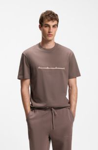 Relaxed-fit T-shirt with zigzag stitching detail, Light Brown