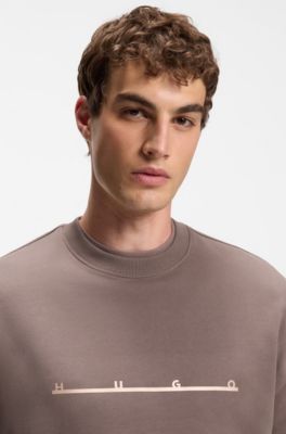 Cotton sweatshirt with spaced-out logo print, Light Brown