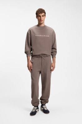 Relaxed-fit cotton trousers with streetwear logo, Light Brown