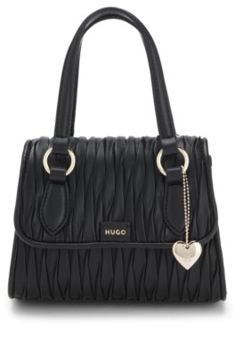 Hugo Donna Nero Borsa In Similpelle Matelassé Con Ciondolo A Forma Di Cuore In Metallo