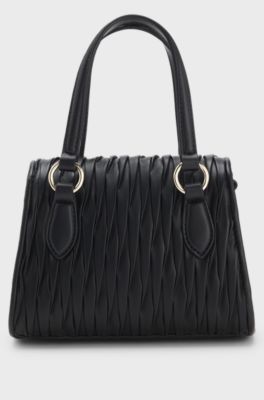 Faux-leather handbag with heart charm, Black