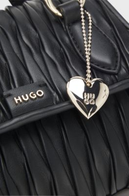 Faux-leather handbag with heart charm, Black