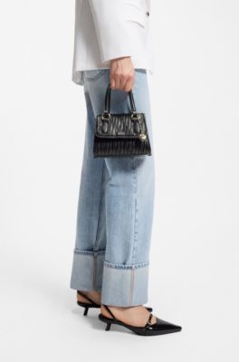 Faux-leather handbag with heart charm, Black