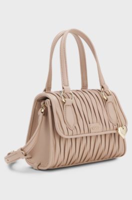 Faux-leather handbag with heart charm, Light Pink