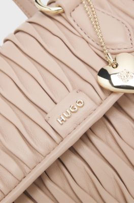 Faux-leather handbag with heart charm, Light Pink