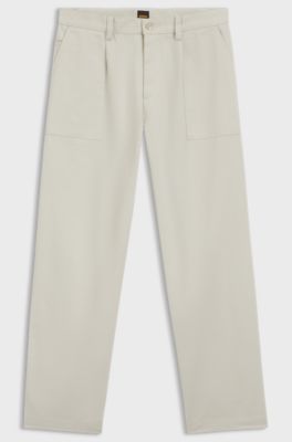 Chino in misto cotone con pince e tasca applicata, Beige chiaro