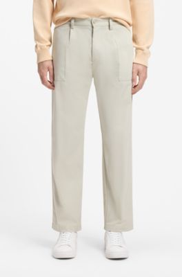 Chino in misto cotone con pince e tasca applicata, Beige chiaro
