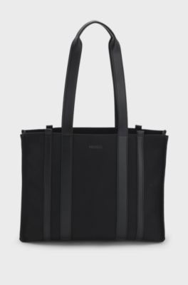 Tote bag with gold hardware and printed logo, Black