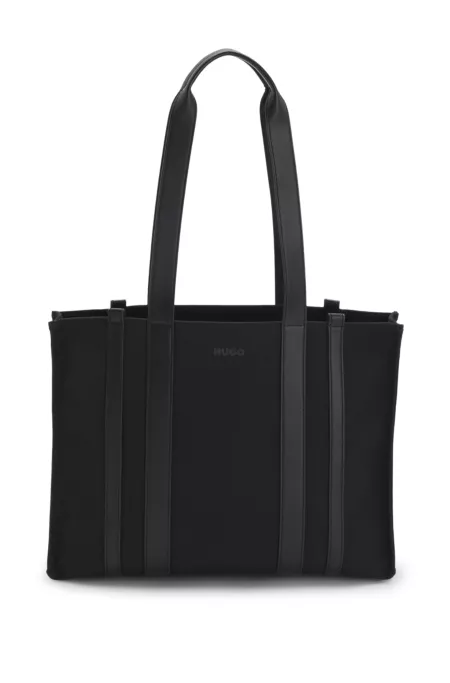 Tote Bag aus strukturiertem Canvas mit Kunstlederbesatz