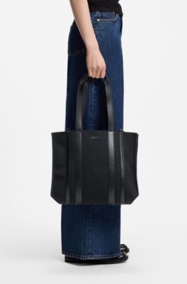 Tote bag with gold hardware and printed logo, Black