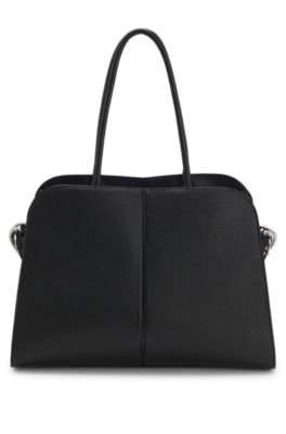 Faux-leather tote bag with embossed logo, Black