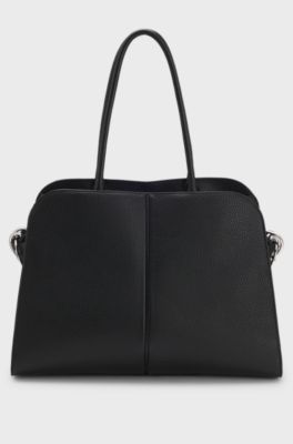 Faux-leather tote bag with embossed logo, Black